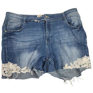 Faded Glory Distressed Denim Shorts With Lace Trim Womens Size 18W